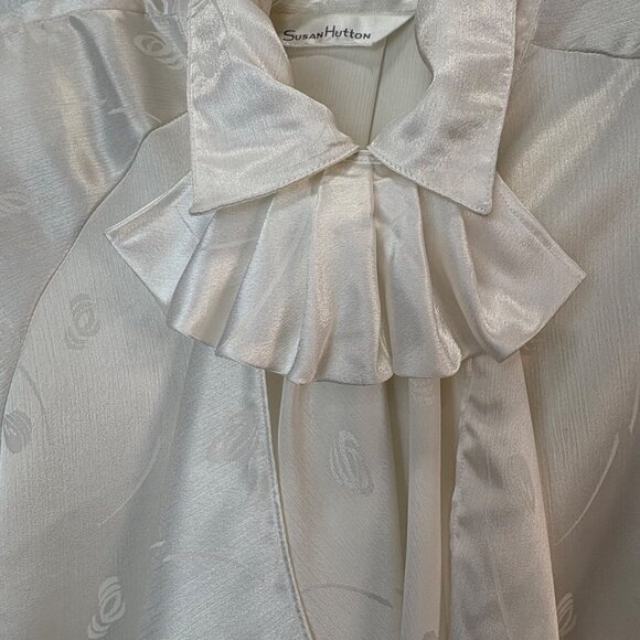 VTF Susan Hutton Ivory Satin Blouse Ruffled Collar Victorian Secretary Jacquard - Picture 3 of 8